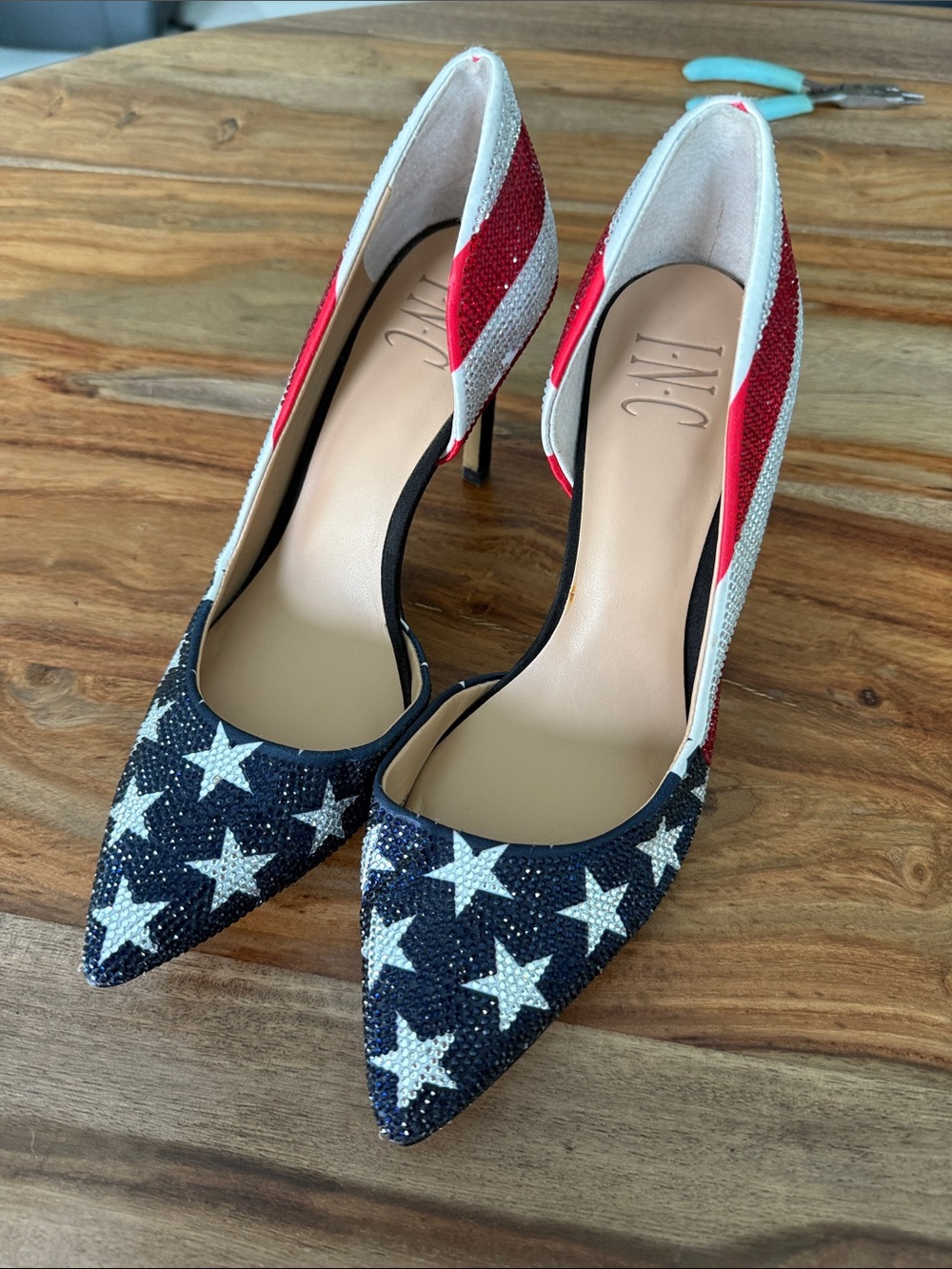 Patriotic Pointed Toe Women's Heels in Red, White & Blue
